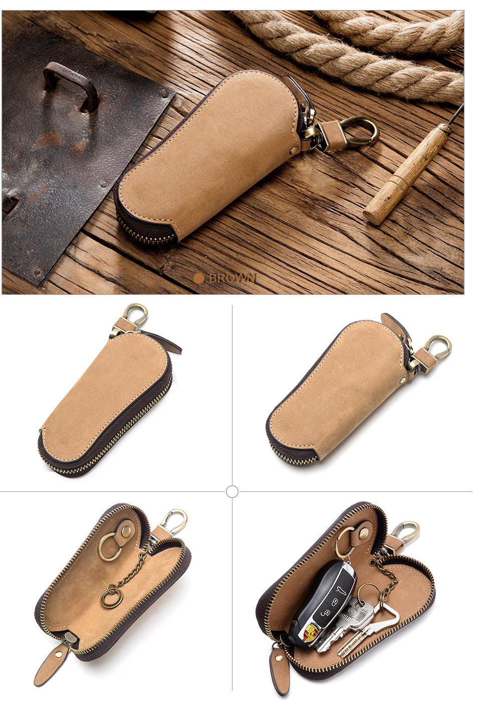 Retro Style Zipper Key Bag Car Key Wallet