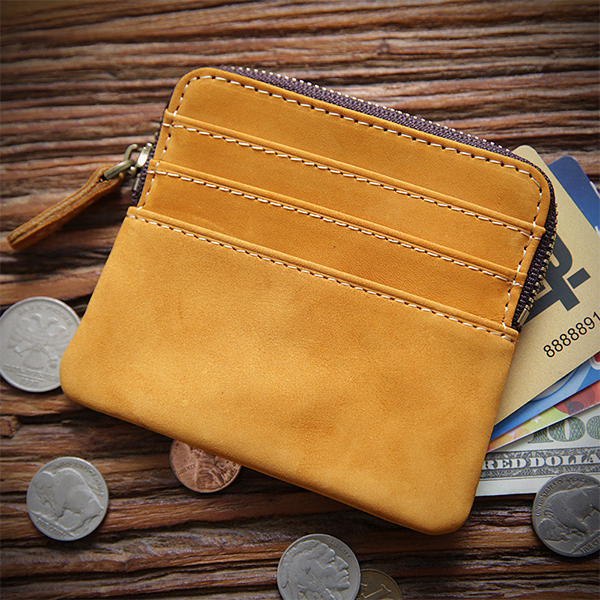 Retro Handmade Leather Zipper Card Holders Wallets