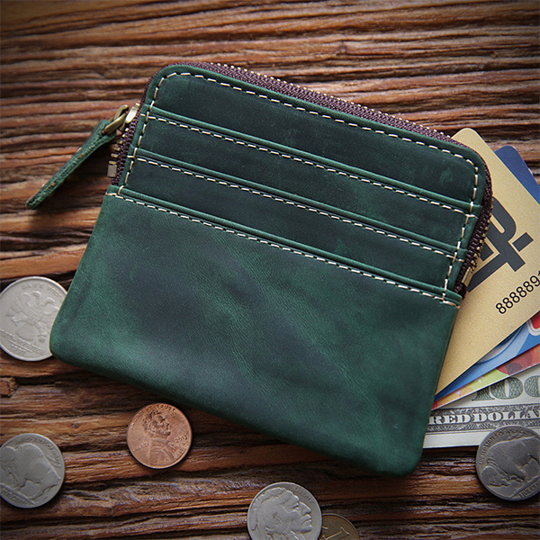 Retro Handmade Leather Zipper Card Holders Wallets