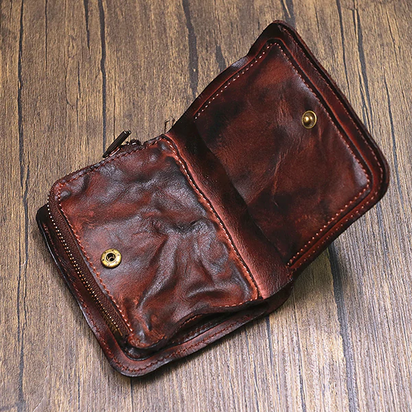 Retro Leather Zipper Handmade Wallets