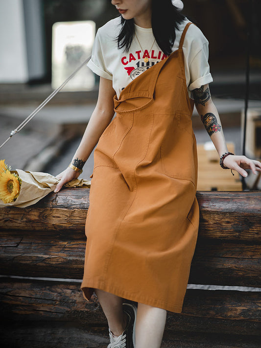 Retro Cargo Slip Dress in Brown