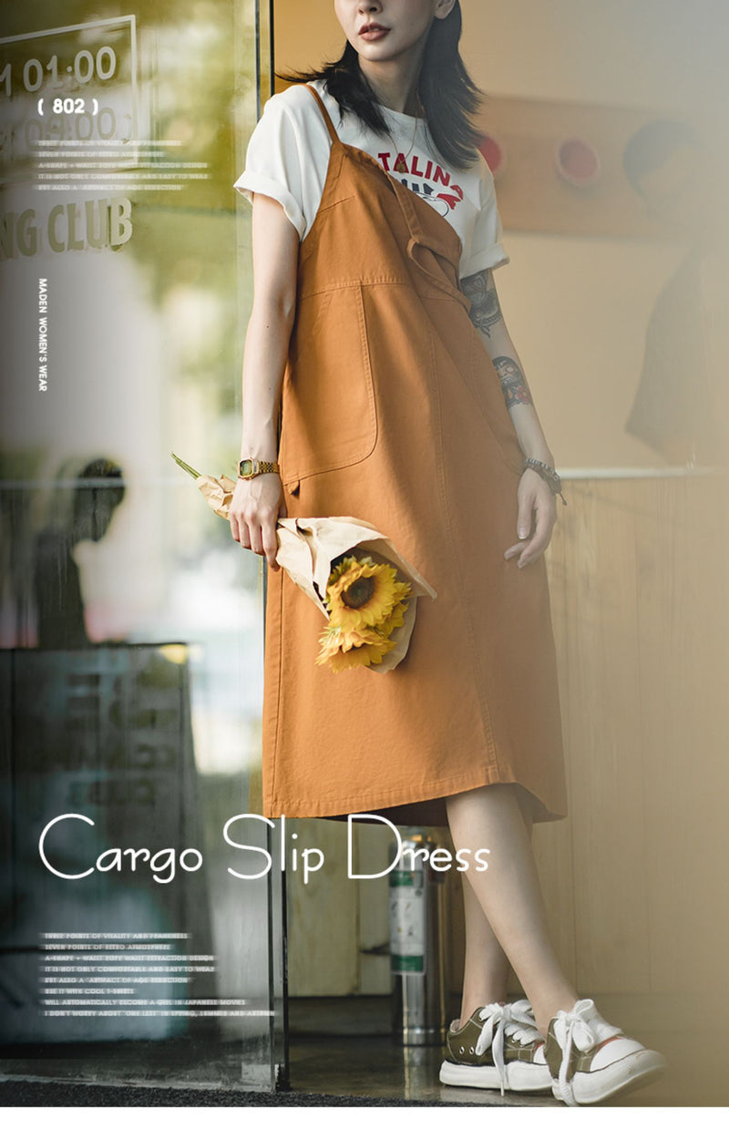 Retro Cargo Slip Dress in Brown