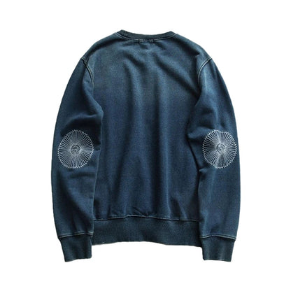 Indigo Dyed Stitches Decoration Sweatshirt