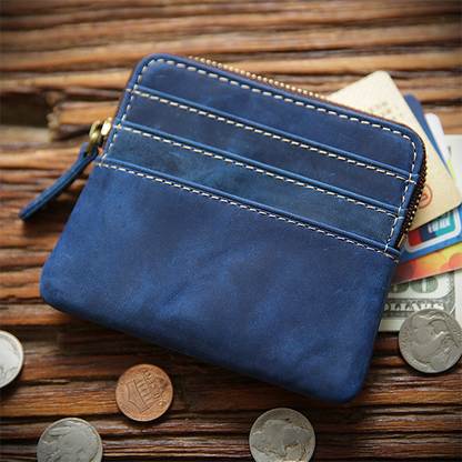 Retro Handmade Leather Zipper Card Holders Wallets