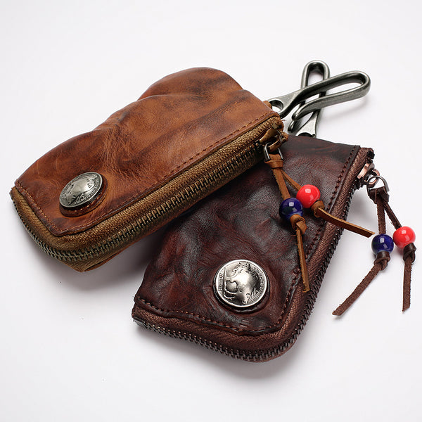 Genuine Leather Key Case,Coin Purse-key & coin holder (1589-Brown) –  www.calfnero.in