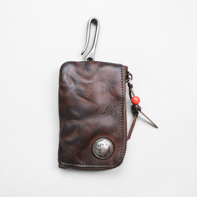 Men's Leather Small Coin Card Holder Car Key Wallet