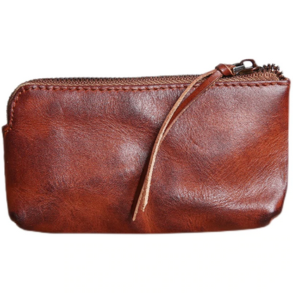 Retro Genuine Leather Short Zip Coin Purse Wallet