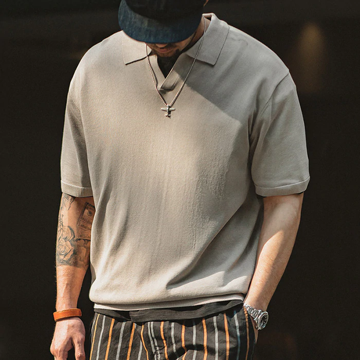 Retro V Knitted Polo Short Sleeves T-Shirts