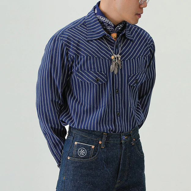 Indigo Dyed Striped Shirts in Blue