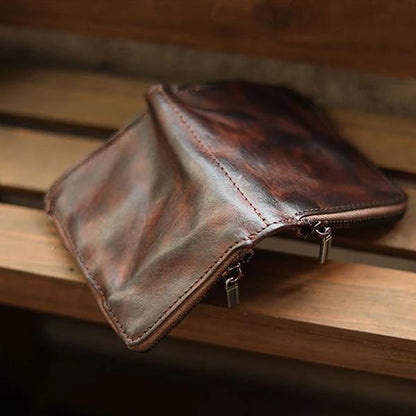 Retro Zipper Solid Small Bifold Wallet