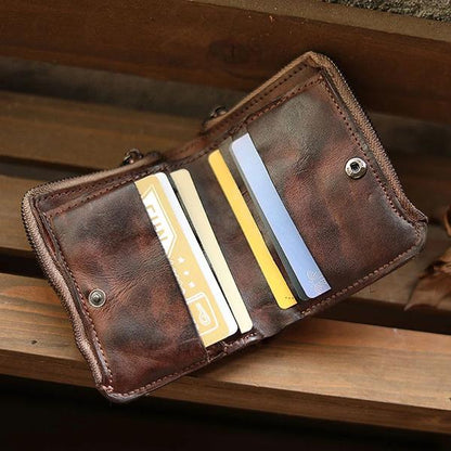 Retro Zipper Solid Small Bifold Wallet