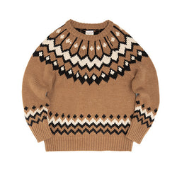 Retro Knitted Fair Isle Sweater in Khaki