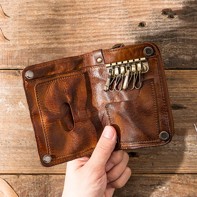 Retro Leather Key Holder Short Wallets