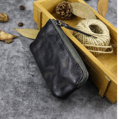 Retro Genuine Leather Short Zip Coin Purse Wallet