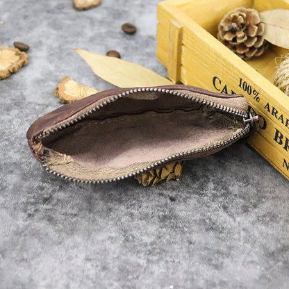 Retro Genuine Leather Short Zip Coin Purse Wallet