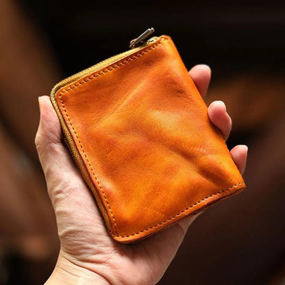 Retro Zipper Solid Small Bifold Wallet