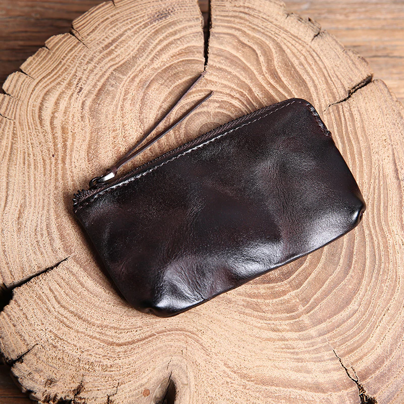 Retro Genuine Leather Short Zip Coin Purse Wallet