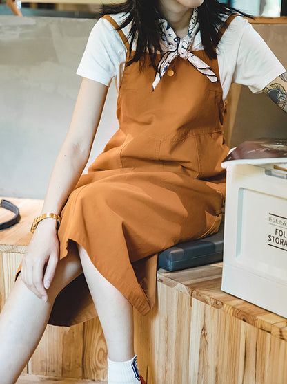 Retro Cargo Slip Dress in Brown