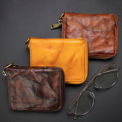 Retro Leather Zipper Short Wallet