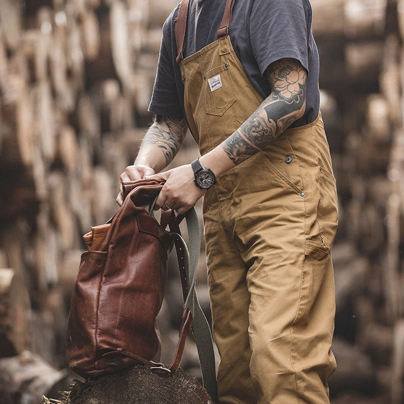 Men's Casual Work Style Overalls In Khaki