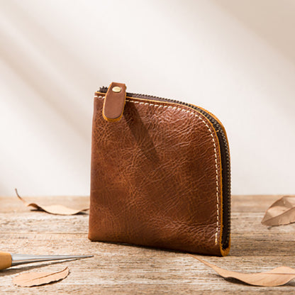 Original Hand-made Leather Short Zipper Wallet