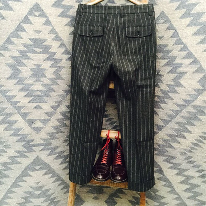 Large Size Retro Casual Stripe Herringbone Wool Pants