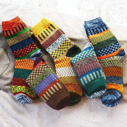 5 Pairs 5Colors Men's Retro Ethnic Style Woolen Socks