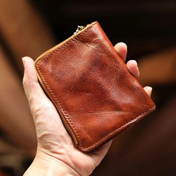 Retro Zipper Solid Small Bifold Wallet