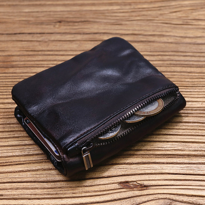 Handmade leather retro short wallet main image 0