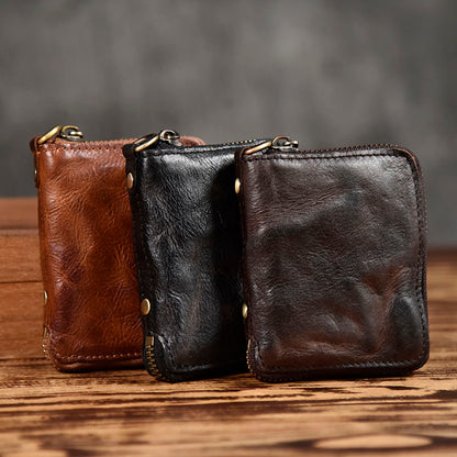 Retro Leather Zipper Short Wallet