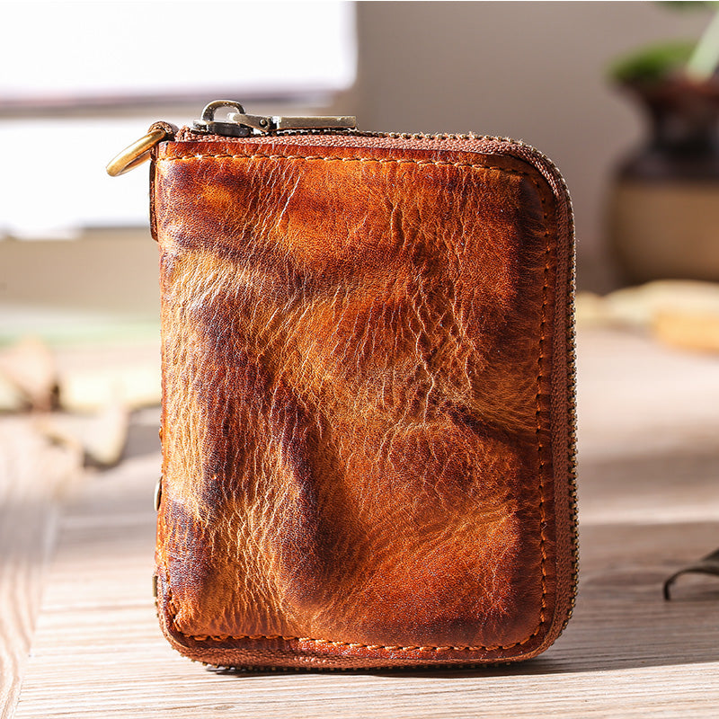 Genuine Leather Retro Zipper Business Casual Wallet
