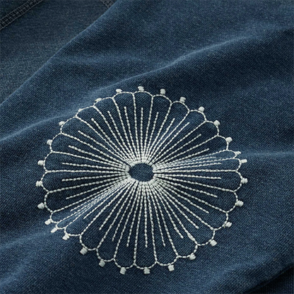 Indigo Dyed Stitches Decoration Sweatshirt