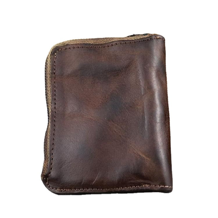 Retro Zipper Solid Small Bifold Wallet