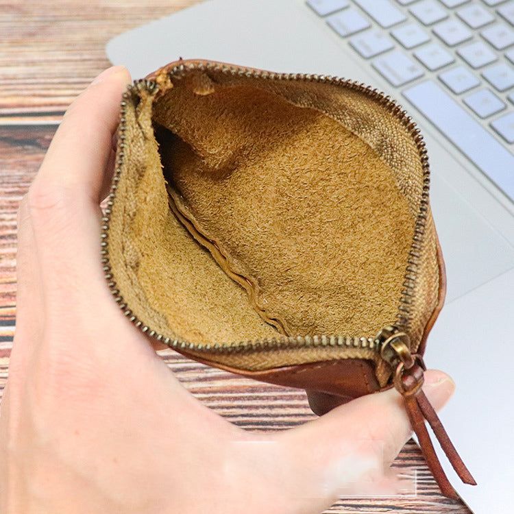 Retro Genuine Leather Short Zip Coin Purse Wallet