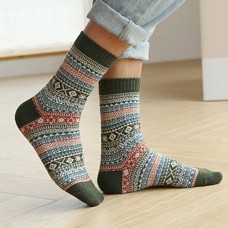 5 Pairs Men's Retro Ethnic Style Woolen Socks