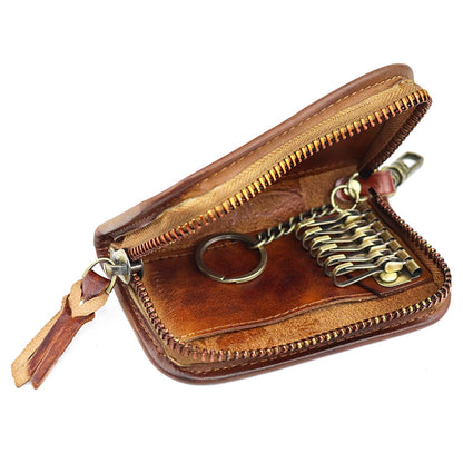 Large-capacity Handmade Leather Zipper Key Bag