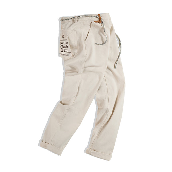 Retro Cotton Beige Casual Pants