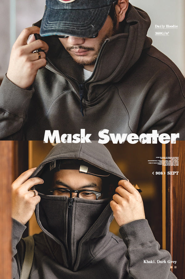Retro High Collar Zipper Mask Sweaters Hoodies