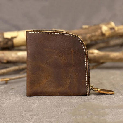 Original Hand-made Leather Short Zipper Wallet