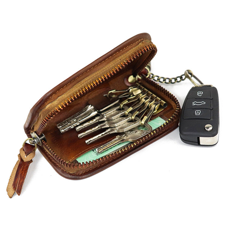 Large-capacity Handmade Leather Zipper Key Bag