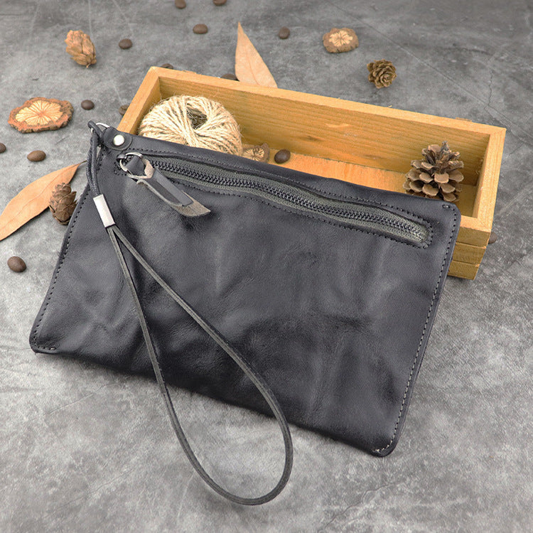 Original Leather Handmade Clutch bag Retro Zipper Envelope Bag