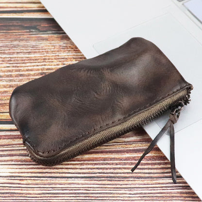 Retro Genuine Leather Short Zip Coin Purse Wallet