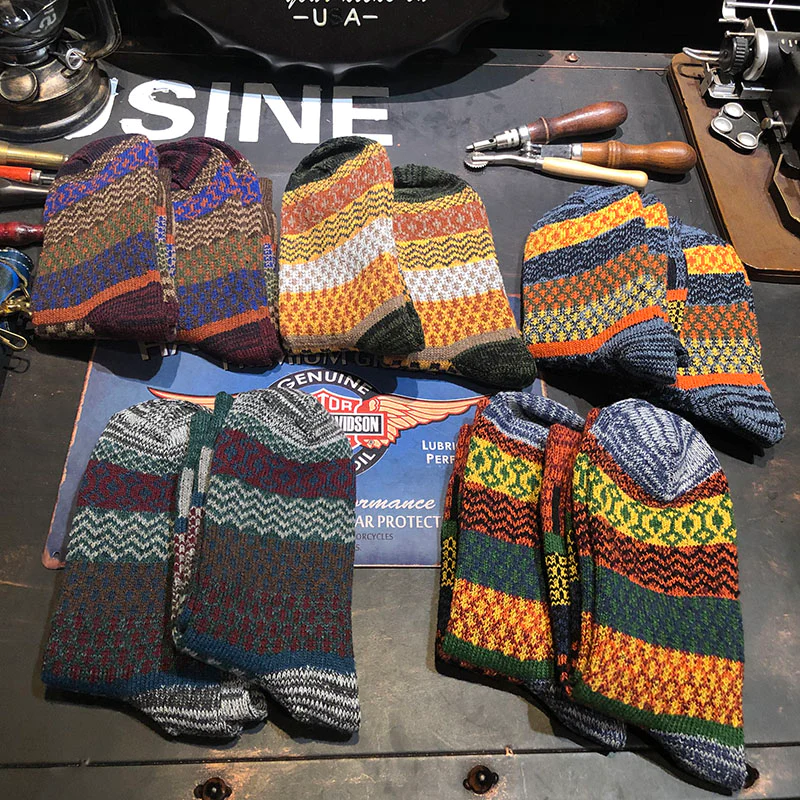 Men's Retro Ethnic Style Wool Socks（5 Pairs 5 color)