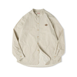 Retro Striped Cotton Shirt in Beige