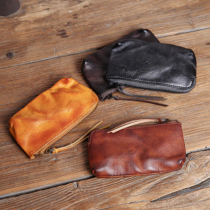 Retro Genuine Leather Short Zip Coin Purse Wallet