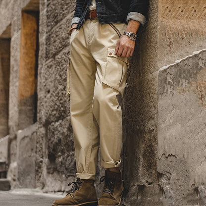 Retro Khaki Military Style Casual Cotton Pockets Pants