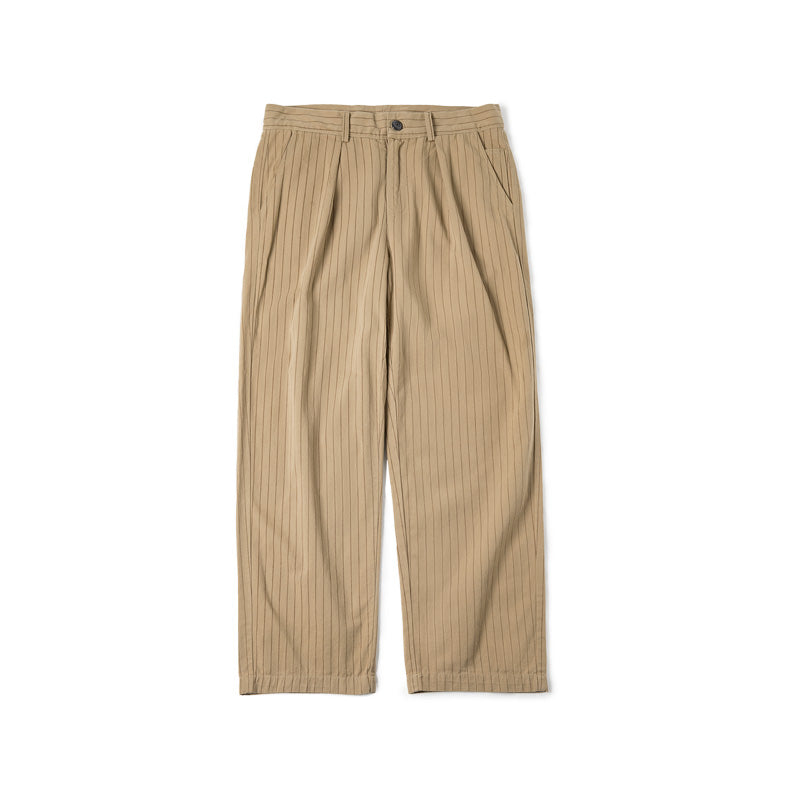 Retro Khaki Striped Casual Pants