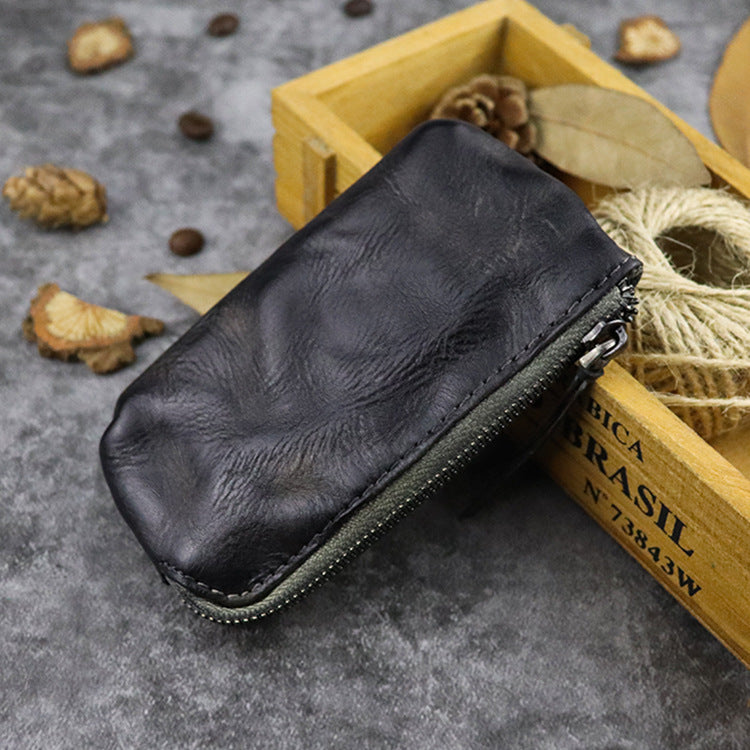 Retro Genuine Leather Short Zip Coin Purse Wallet