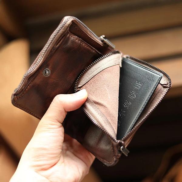 Retro Zipper Solid Small Bifold Wallet