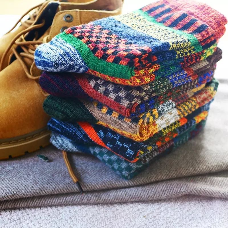 5 Pairs 5Colors Men's Retro Ethnic Style Woolen Socks